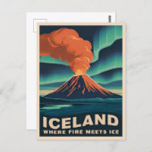 レトロヴィンテージトラベルアイスランド火山ランドスケープ ポストカード (正面/裏面)