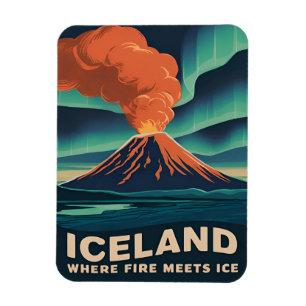 レトロヴィンテージトラベルアイスランド火山ランドスケープ マグネット