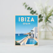 レトロヴィンテージトラベルイビザスペインシーサイドランドスケープ ポストカード (スタンド正面)