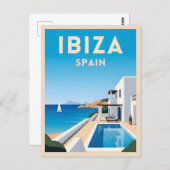 レトロヴィンテージトラベルイビザスペインシーサイドランドスケープ ポストカード (正面/裏面)
