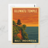 レトロヴィンテージトラベルウルワトゥテンプルバリシーサイド ポストカード (正面/裏面)