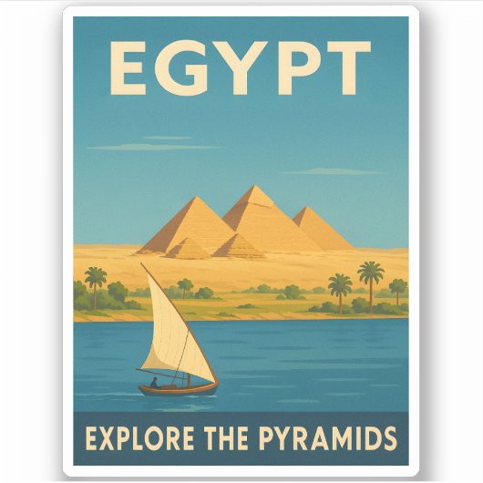 レトロヴィンテージトラベルエジプトピラミッドナイルリバー シール (正面)