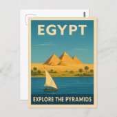 レトロヴィンテージトラベルエジプトピラミッドナイルリバー ポストカード (正面/裏面)