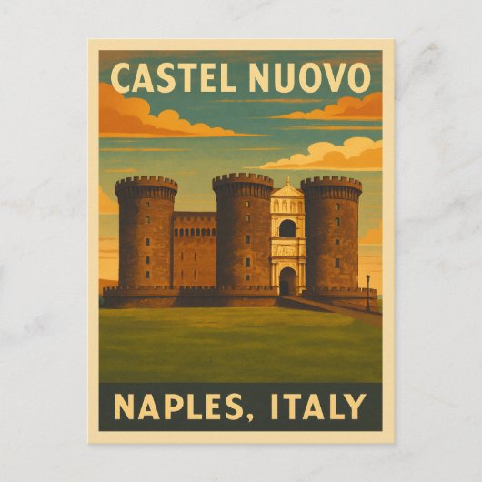 レトロヴィンテージトラベルカステルヌオヴォナポリ ポストカード (正面)