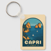 レトロヴィンテージトラベルカプリイタリア風光明媚な海岸線 キーホルダー (正面)