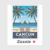 レトロヴィンテージトラベルカンクンメキシコビーチ風景 シール (シート)
