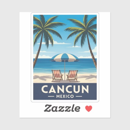 レトロヴィンテージトラベルカンクンメキシコビーチ風景 シール (シート)