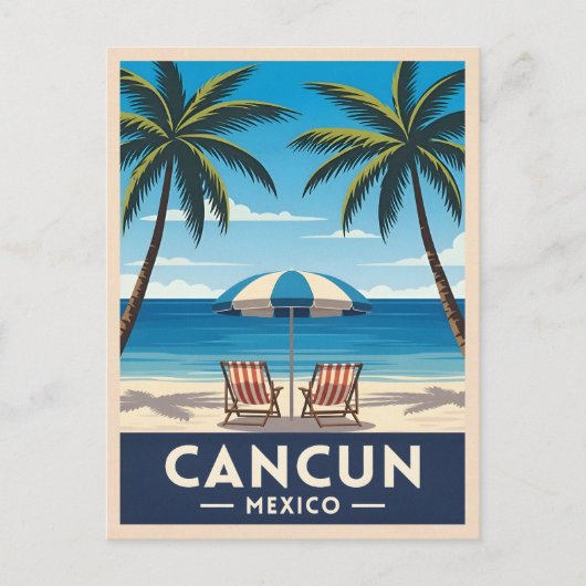 レトロヴィンテージトラベルカンクンメキシコビーチ風景 ポストカード (正面)