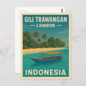 レトロヴィンテージトラベルギリトラワンガンインドネシア ポストカード (正面/裏面)