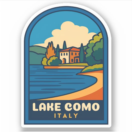 レトロヴィンテージトラベルクコモイタリアランドスケープ シール (正面)