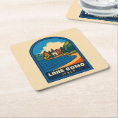 レトロヴィンテージトラベルクコモイタリアランドスケープ スクエアペーパーコースター (アングル)