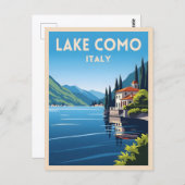 レトロヴィンテージトラベルクコモイタリアランドスケープ ポストカード (正面/裏面)