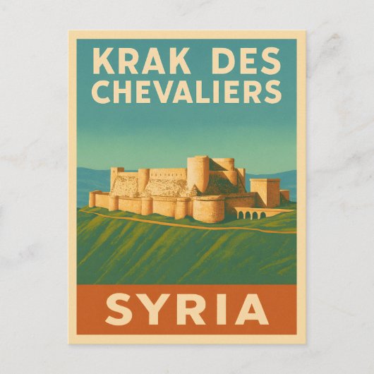 レトロヴィンテージトラベルクラクデシュバリエスキャッスル ポストカード (正面)