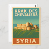 レトロヴィンテージトラベルクラクデシュバリエスキャッスル ポストカード (正面/裏面)