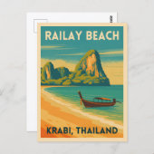 レトロヴィンテージトラベルクラビタイランドレールビーチ ポストカード (正面/裏面)