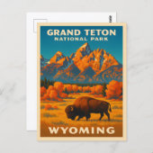 レトロヴィンテージトラベルグランドテトンナショナルパーク ポストカード (正面/裏面)