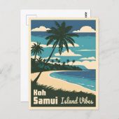 レトロヴィンテージトラベルコサムイタイランドシーサイド ポストカード (正面/裏面)