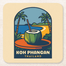 レトロヴィンテージトラベルコパンガンアイランドタイ スクエアペーパーコースター