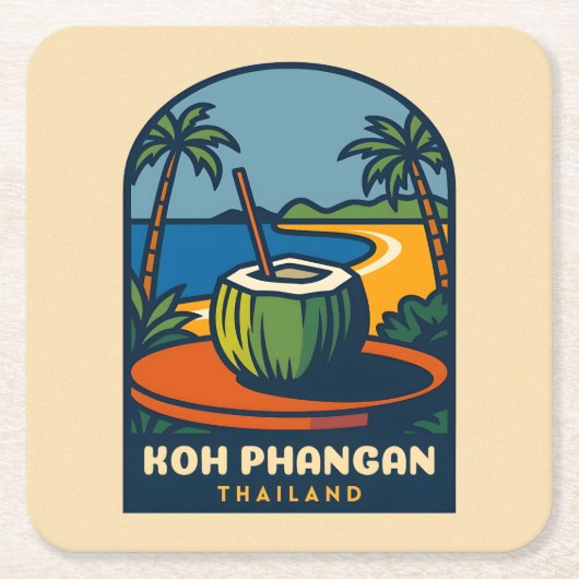 レトロヴィンテージトラベルコパンガンアイランドタイ スクエアペーパーコースター (正面)