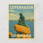 レトロヴィンテージトラベルコペンハーゲンデンマークマーメイド ポストカード (正面)