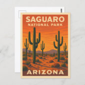レトロヴィンテージトラベルサグアーロ国立公園アリゾナ ポストカード (正面/裏面)