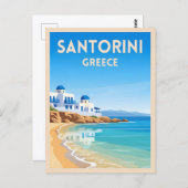 レトロヴィンテージトラベルサントリーニギリシャビーチ ポストカード (正面/裏面)