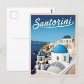 レトロヴィンテージトラベルサントリーニブルーシーサイド ポストカード (正面/裏面)