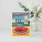 レトロヴィンテージトラベルシンガポールマーリオンフードユーモア ポストカード (スタンド正面)