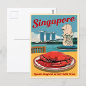 レトロヴィンテージトラベルシンガポールマーリオンフードユーモア ポストカード (正面/裏面)