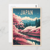 レトロヴィンテージトラベルジャパン桜さくらんぼブロッサム ポストカード (正面/裏面)