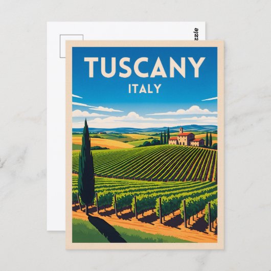 レトロヴィンテージトラベルタスカニーイタリアヴィンヤード ポストカード (正面/裏面)