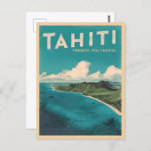 レトロヴィンテージトラベルタヒチポリネシアフランスのビーチ ポストカード (正面/裏面)
