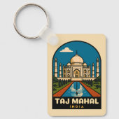 レトロヴィンテージトラベルタージマハルインドイラストレーション キーホルダー (正面)