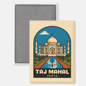 レトロヴィンテージトラベルタージマハルインドイラストレーション マグネット (正面/裏面)
