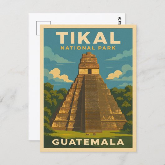 レトロヴィンテージトラベルティカル国立公園グアテマラ ポストカード (正面/裏面)