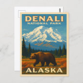 レトロヴィンテージトラベルデナリナショナルパークアラスカ ポストカード (正面/裏面)