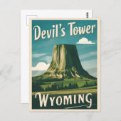 レトロヴィンテージトラベルデビルズタワーワイオミング ポストカード (正面/裏面)