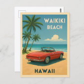 レトロヴィンテージトラベルハワイキキビーチ ポストカード (正面/裏面)