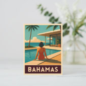 レトロヴィンテージトラベルバハマトロピカルシーサイドプール ポストカード (スタンド正面)