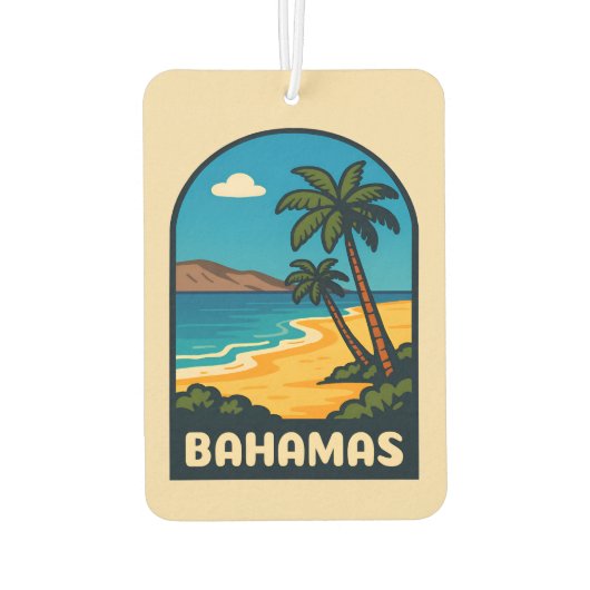 レトロヴィンテージトラベルバハマビーチ風景 カーエアーフレッシュナー (裏面)