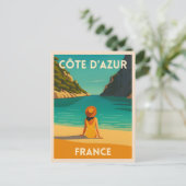 レトロヴィンテージトラベルフランスのリビエラビーチシーサイド ポストカード (スタンド正面)