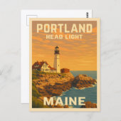 レトロヴィンテージトラベルポートランドメーンライトハウス ポストカード (正面/裏面)