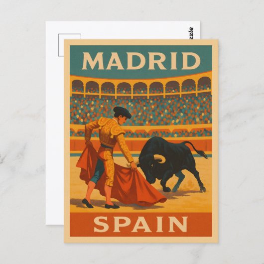 レトロヴィンテージトラベルマドリードスペインブルファイト ポストカード (正面/裏面)