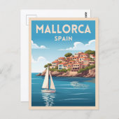 レトロヴィンテージトラベルマヨルカスペインシーサイド ポストカード (正面/裏面)