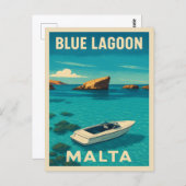 レトロヴィンテージトラベルマルタブルーラグーンシーサイド ポストカード (正面/裏面)