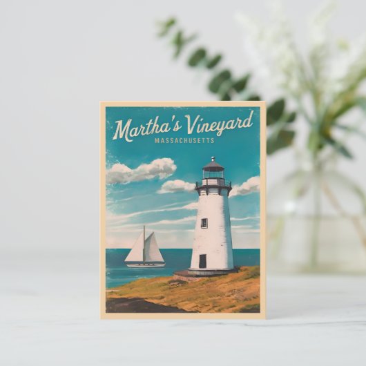 レトロヴィンテージトラベルマーサヴィンヤードライトハウス ポストカード (スタンド正面)