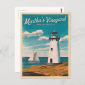 レトロヴィンテージトラベルマーサヴィンヤードライトハウス ポストカード (正面/裏面)