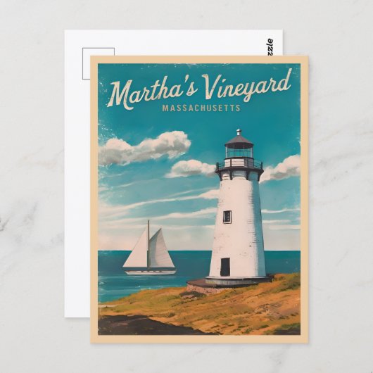 レトロヴィンテージトラベルマーサヴィンヤードライトハウス ポストカード (正面/裏面)