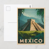 レトロヴィンテージトラベルメキシコピアステカラミド ポストカード (正面/裏面)