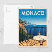レトロヴィンテージトラベルモナコシーサイドランドスケープ ポストカード (正面/裏面)